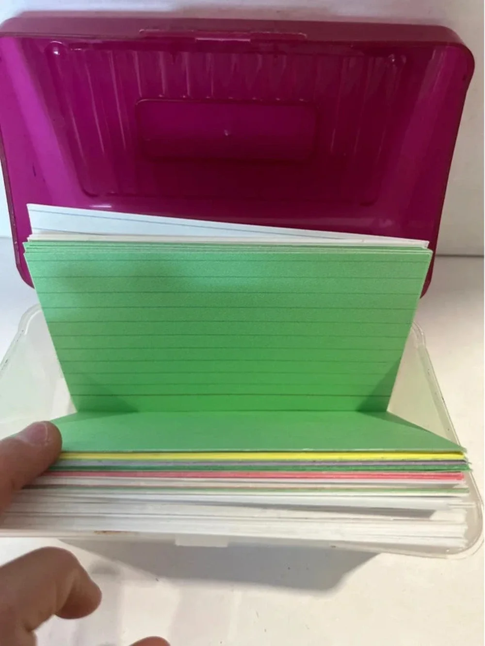 Index card box with cards